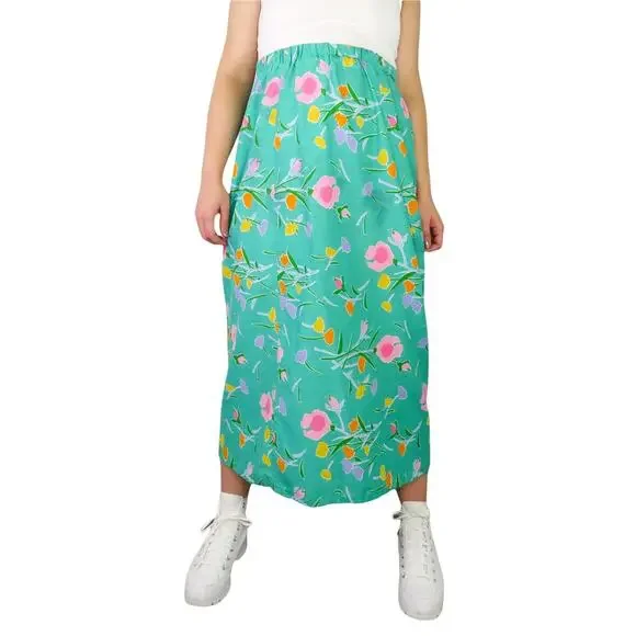 Vintage Vibrant Retro Floral Maxi Skirt Large Granny Pastel Easter - Picture 5 of 5